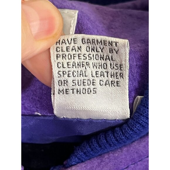 Retro Leather Bomber Jacket Purple L Quilted Colorful Preppy Neutral 80s Western - Picture 12 of 16